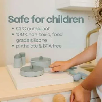 RayPlay Food-Grade Silicone Kid Play Kitchen Accessories – 9Pcs Kids Toy Kitchen Accessories Set With Play Pots And Pans – Sets For Kids Kitchen Pretend Play – Pretend Play Kitchen Toy Set For Cooking