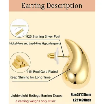Trendy Lightweight Gold Tear Drop Earrings for Women