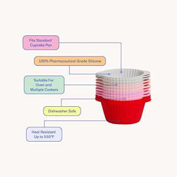 GIR: Get It Right Premium Silicone Cupcake Liners - Reusable Non-stick Baking Cups - 12 Pack, Strawberry Swirl