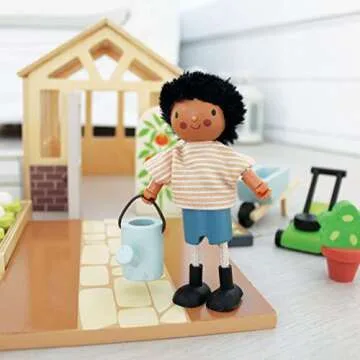 Tender Leaf Toys - Mr. Forrester and his Dog - Detailed Wooden Doll with Flexible Arms and Legs for Dollhouse - Encourage Creative and Imaginative Fun for Children - Age 3+