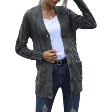 MEROKEETY Women's Fall Cable Knit Cardigan Cozy Stylish