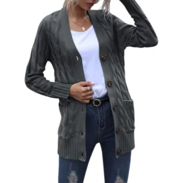 MEROKEETY Women's Fall Cable Knit Cardigan Cozy Stylish