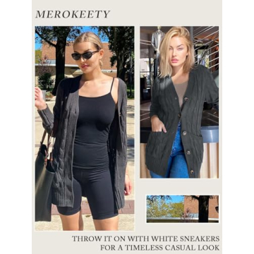 MEROKEETY Women's Fall Cable Knit Cardigan Cozy Stylish