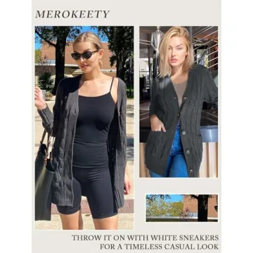 MEROKEETY Women's Fall Cable Knit Cardigan Cozy Stylish