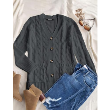 MEROKEETY Women's Fall Cable Knit Cardigan Cozy Stylish