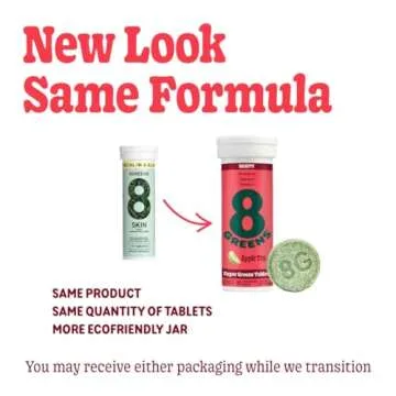 8Greens Daily Greens Skin Effervescent Tablets - for Healthy Skin, Hair, and Nails, Greens Powder, Made with Marine Collagen & Biotin, Vitamin C, Apple Flavor, Pack of 6