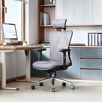 SIHOO M18 Ergonomic Office Chair for Big and Tall People Adjustable Headrest with 2D Armrest Lumbar Support and PU Wheels Swivel Tilt Function Dark Grey