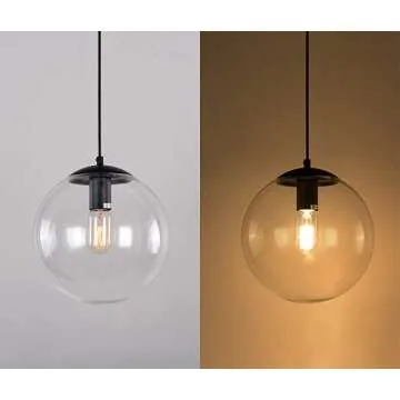 Clear Glass Pendant Light - Modern Black Fixture for Kitchen