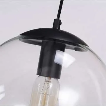 Clear Glass Pendant Light - Modern Black Fixture for Kitchen