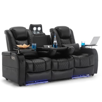Airadlis Home Theater Seating - Movie Theater Chairs with 7 Colors Ambient Lighting, Lumbar Pillow, ...