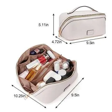 CLUCI Make Up Bag Travel Makeup Bag Large Capacity Cosmetic Bag Leather Waterproof Toiletry Bag Makeup Bag Organizer Travel Bag with Handle and Divider Flat Women