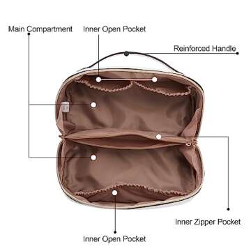 CLUCI Make Up Bag Travel Makeup Bag Large Capacity Cosmetic Bag Leather Waterproof Toiletry Bag Makeup Bag Organizer Travel Bag with Handle and Divider Flat Women