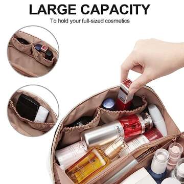 CLUCI Make Up Bag Travel Makeup Bag Large Capacity Cosmetic Bag Leather Waterproof Toiletry Bag Makeup Bag Organizer Travel Bag with Handle and Divider Flat Women