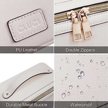 CLUCI Make Up Bag Travel Makeup Bag Large Capacity Cosmetic Bag Leather Waterproof Toiletry Bag Makeup Bag Organizer Travel Bag with Handle and Divider Flat Women