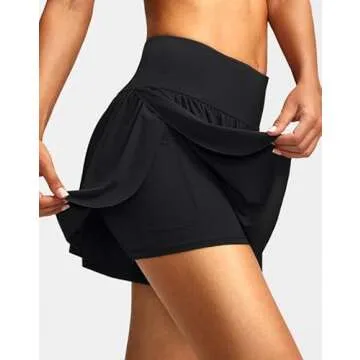 Soothfeel Women's High Waisted Swim Skirt Shorts 3" Flowy Swimsuit Bathing Suit Swim Bottoms for Women with Pockets UPF 50+ (Black, L)