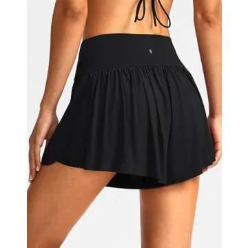 Soothfeel Women's High Waisted Swim Skirt Shorts 3" Flowy Swimsuit Bathing Suit Swim Bottoms for Women with Pockets UPF 50+ (Black, L)