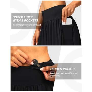 Soothfeel Women's High Waisted Swim Skirt Shorts 3" Flowy Swimsuit Bathing Suit Swim Bottoms for Women with Pockets UPF 50+ (Black, L)