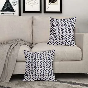 Navy Cream Polka Dot Pillow Covers 20x20 Set of 2 Outdoor Modern Art Throw Pillows Boho Design Blue Brush Strokes Decorative Pillowcase Square Cushion Cover Linen Pillow Case for Home Sofa Couch Bed