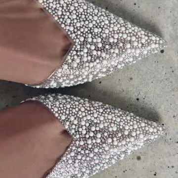 MRKEWUNEY Fashion Rhinestone Clear Slingback Pumps Shoes for Women Pointed Toe PVC Kitten Heels Slip On Work Pumps Close Toed Small Heels Wedding Party Casual Dress Shoes Brown Size 40