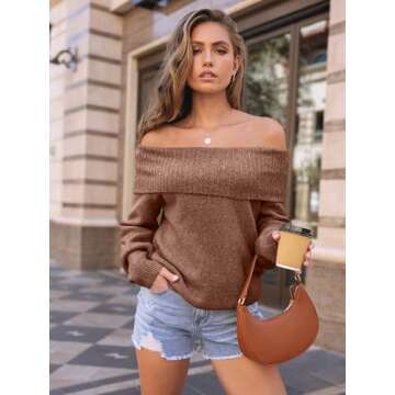 LILLUSORY Womens Off The Shoulder Sweater Oversized Winter Fall Cozy Cute Casual Going Out Batwing S...