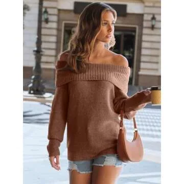 LILLUSORY Womens Off The Shoulder Sweater Oversized Winter Fall Cozy Cute Casual Going Out Batwing Sleeve Vocation Pullover Sweaters 2025 Trendy Clothes Tops Caramel XL