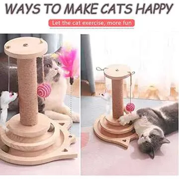 LuiceABC Cat Scratching Post, Big Cat Claw Scratcher Tree with Natural Sisal Turntable with Interactive Track Balls and Mouse for Young and Adult Cat