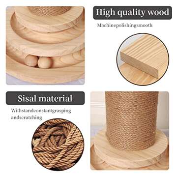 LuiceABC Cat Scratching Post, Big Cat Claw Scratcher Tree with Natural Sisal Turntable with Interactive Track Balls and Mouse for Young and Adult Cat