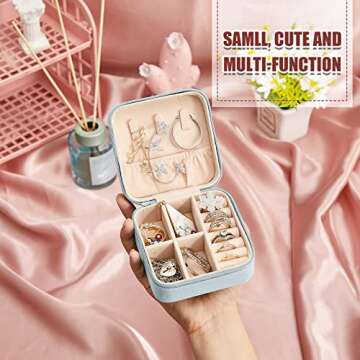 12 Pcs Travel Jewelry Case Bridesmaid Gift Boxes Jewelry Travel Organizer Small Jewelry Box Mini Storage Organizer Storage Box for Women Girls Bridesmaid Gift(Light Blue)