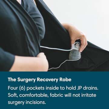 Recovery Robe,Post Mastectomy Breast Cancer Gifts Women,Breast Surgery Robe with Internal Pockets,Mommy Makeover,Tummy Tuck