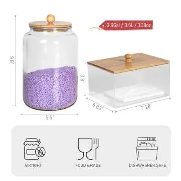Laundry Pods Glass Jars Container Set, 2 Pack -0.8 Gallon Airtight Container for with 5 Labels for Laundry Room Detergent Powder,Scent Beads Organization and Storage,1 Pack- Dryer Sheet Holder.