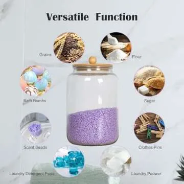 Laundry Pods Glass Jars Container Set, 2 Pack -0.8 Gallon Airtight Container for with 5 Labels for Laundry Room Detergent Powder,Scent Beads Organization and Storage,1 Pack- Dryer Sheet Holder.