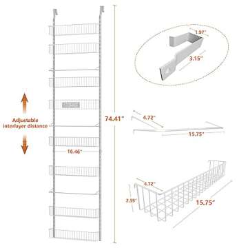 Aconfei Over The Door Pantry Organizer, 8 Tier Pantry Door Organizer Rack, Wall Mounted Heavy-Duty Metal Spice Rack for for Kitchen, Bathroom, Bedroom and Storage Room