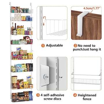 Aconfei Over The Door Pantry Organizer, 8 Tier Pantry Door Organizer Rack, Wall Mounted Heavy-Duty Metal Spice Rack for for Kitchen, Bathroom, Bedroom and Storage Room