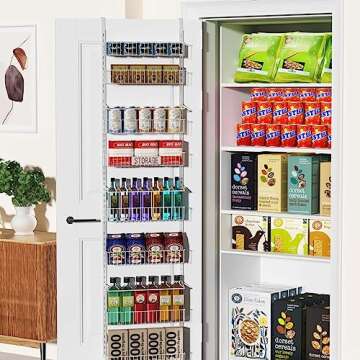 Aconfei Over The Door Pantry Organizer, 8 Tier Pantry Door Organizer Rack, Wall Mounted Heavy-Duty Metal Spice Rack for for Kitchen, Bathroom, Bedroom and Storage Room