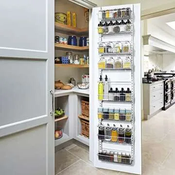 Aconfei Over The Door Pantry Organizer, 8 Tier Pantry Door Organizer Rack, Wall Mounted Heavy-Duty Metal Spice Rack for for Kitchen, Bathroom, Bedroom and Storage Room