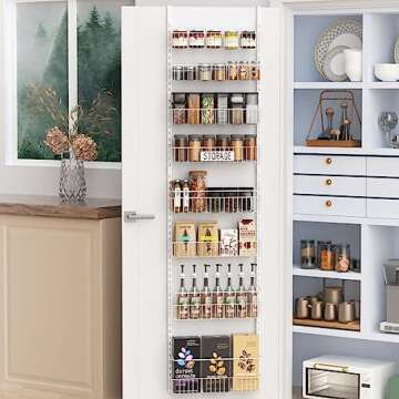 Aconfei Over The Door Pantry Organizer, 8 Tier Pantry Door Organizer Rack, Wall Mounted Heavy-Duty Metal Spice Rack for for Kitchen, Bathroom, Bedroom and Storage Room