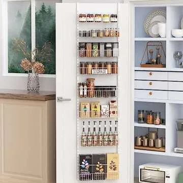 Aconfei Over The Door Pantry Organizer, 8 Tier Pantry Door Organizer Rack, Wall Mounted Heavy-Duty Metal Spice Rack for for Kitchen, Bathroom, Bedroom and Storage Room