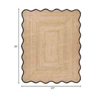 Chouhan International Natural Jute Wave Scalloped Bohemian Decor Handwoven Custom Decorative Rug (Black-2x3 Ft)