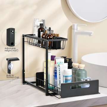 FORWOS 2 Pack Under Sink Organizer and Storage, 2-Tier Slide Out Under Kitchen Sink Organizer, Pull Out Cabinet Organizer, Under Sink Shelf for Bathroom.