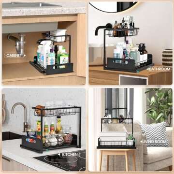 FORWOS 2 Pack Under Sink Organizer and Storage, 2-Tier Slide Out Under Kitchen Sink Organizer, Pull Out Cabinet Organizer, Under Sink Shelf for Bathroom.