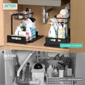 FORWOS 2 Pack Under Sink Organizer and Storage, 2-Tier Slide Out Under Kitchen Sink Organizer, Pull Out Cabinet Organizer, Under Sink Shelf for Bathroom.
