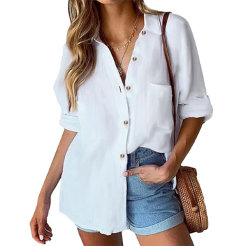 Stylish HOTOUCH Women's Button Down Cotton Shirt