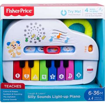Fisher-Price Baby Toy Laugh & Learn Silly Sounds Light-Up Piano Musical Instrument with Learning Songs for Infants Ages 6+ Months​