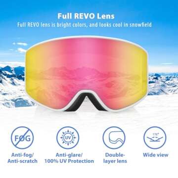 EXP VISION Ski Goggles Over Glasses Snow Goggles Anti Fog Snowboard Goggles for Men, Women Youth (Adult Ski Goggles-Pink)