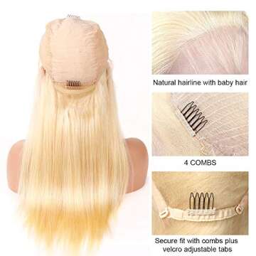 613 Lace Front Wig Human Hair 13x4x1 Deep Middle Part Lace Wig Brazilian Straight Human Hair Wigs Blonde Lace Front Wig Transparent Lace Wig (24inch, 613 T-Part Blonde Straight Lace Front Wigs)