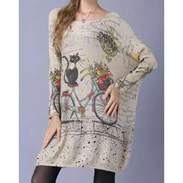 ellazhu Women's Autumn Long Sleeve Relaxed Fit Crew Neck Loose Casual Pullover Sweater Sweatshirts DH01 Khaki