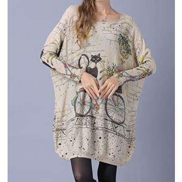 ellazhu Women's Autumn Long Sleeve Relaxed Fit Crew Neck Loose Casual Pullover Sweater Sweatshirts DH01 Khaki