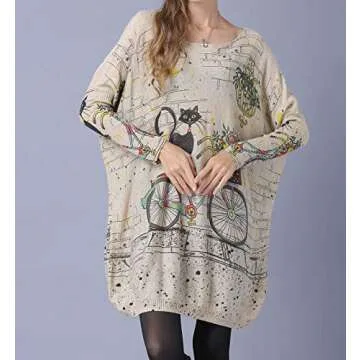 ellazhu Women's Autumn Long Sleeve Relaxed Fit Crew Neck Loose Casual Pullover Sweater Sweatshirts DH01 Khaki