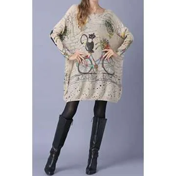 ellazhu Women's Autumn Long Sleeve Relaxed Fit Crew Neck Loose Casual Pullover Sweater Sweatshirts DH01 Khaki