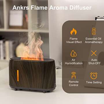 Ankrs Flame Essential Oil Diffuser with Remote Control, Ultra-Quiet Air Diffuser for Aromatherapy, Waterless Auto-off Cool Mist Scent Diffuser/Humidifier for Home & Office with 3 Timer, Lighting Modes